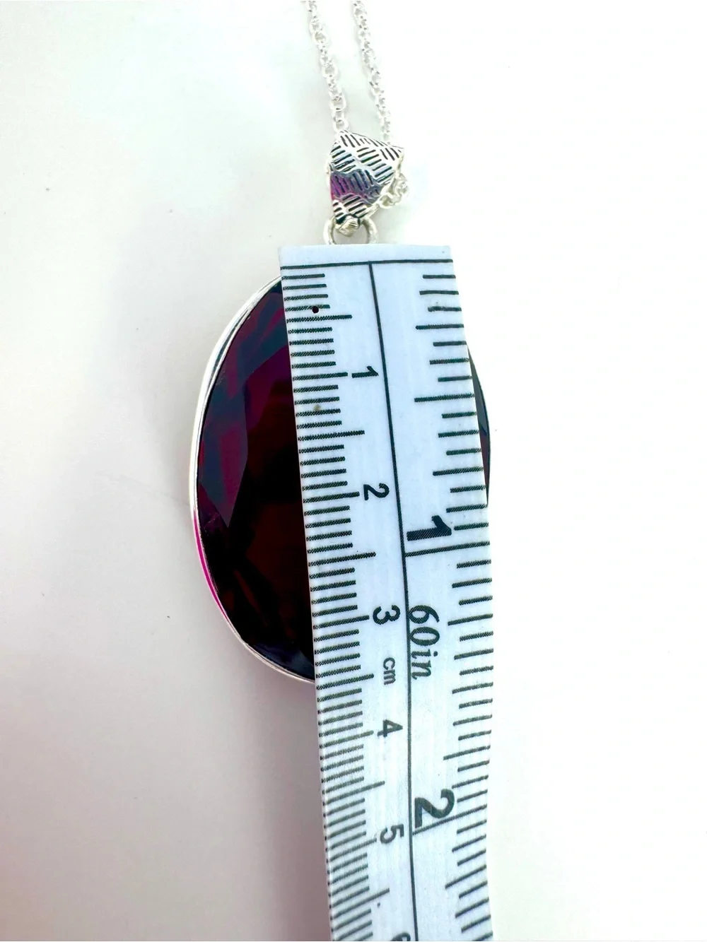 Sterling Silver Faceted Oval Red Garnet Gemstone Pendant Necklace - Picture 7 of 9